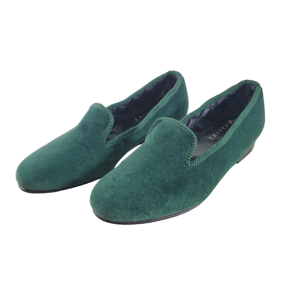 Shipton & Heneage Bottle Green Velvet Royal Albert Slippers UK 4 US 6 Plain